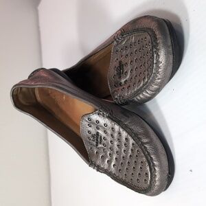 Coach Metallic Silver Studded Loafers Size 7